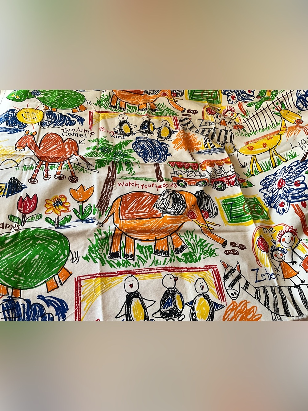 Rare Quilting Curtains  Fabric 60’s Style Zoo Design Grammar School Design 33x44